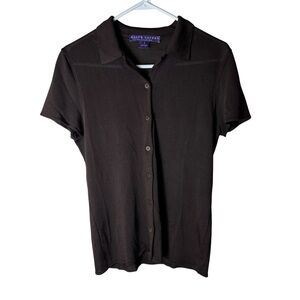 Ralph Lauren collection brown button up short sleeve blouse with collar